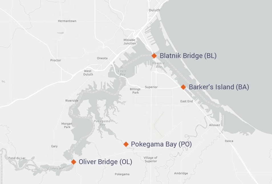 SWMP Observation Sites along the St. Louis River Estuary